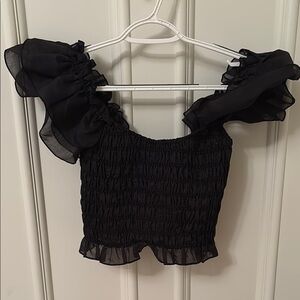 Cotton Candy Black Smocked Puff Sleeve Blouse